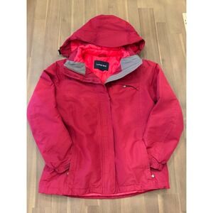 Lands End Hooded Pink 3 in 1 Ski Snow Jacket Womens S P 6 8 Primaloft Insulated